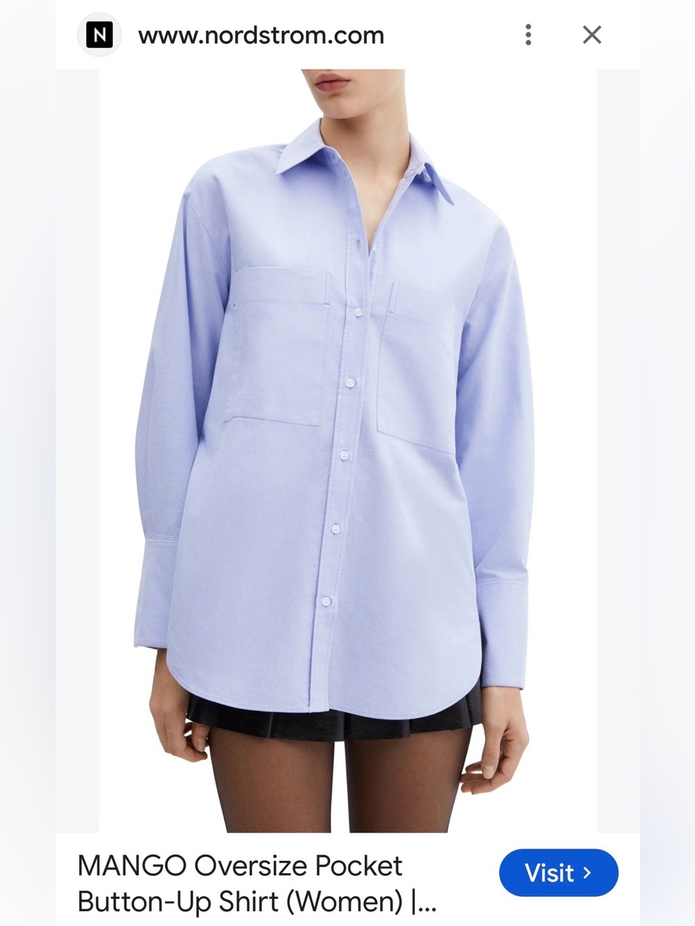 MANGO Women’s Blue Oversized Cotton Blend Button Down Pocket Shirt XL MINT